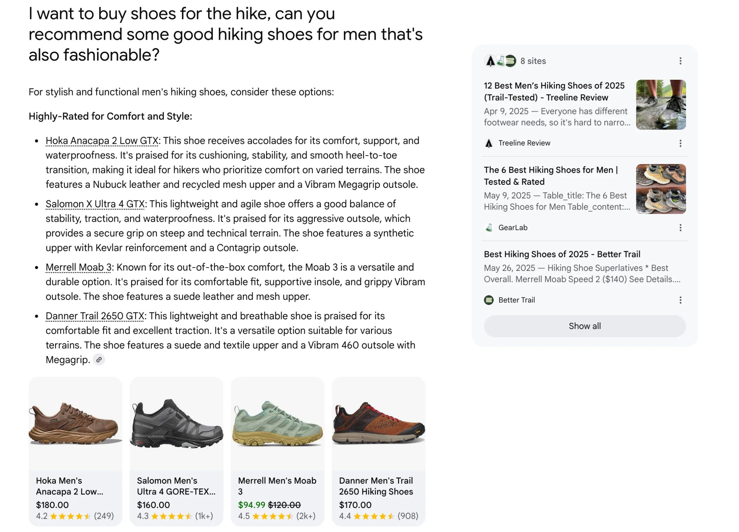 Fashionable shoes follow up query on Google AI Mode
