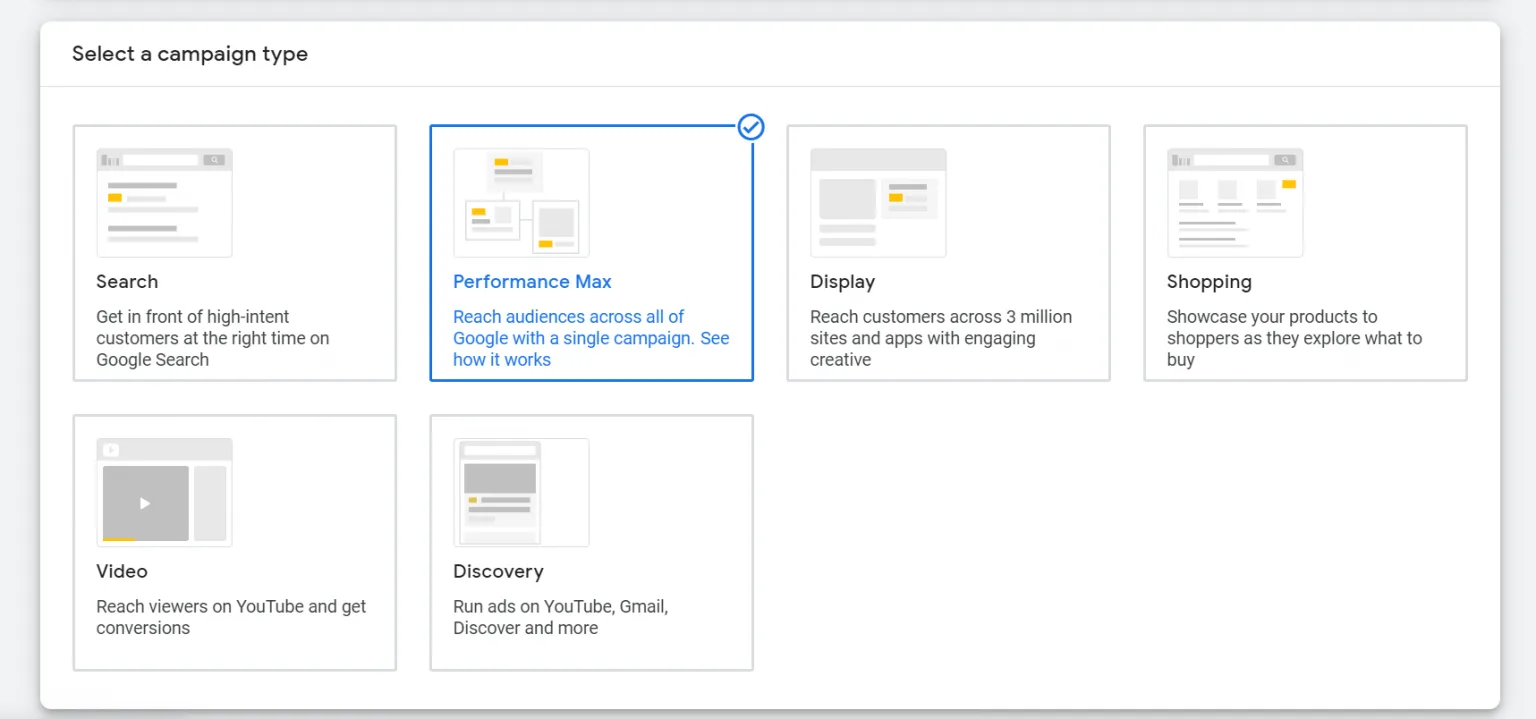 Select Performance Max under new campaign - Google Ads Tutorial