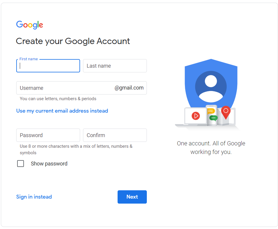 Creating a Google account