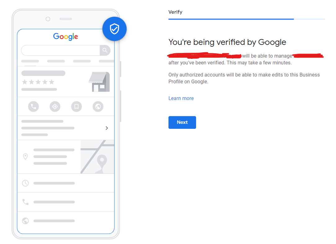 You're being verified by Google